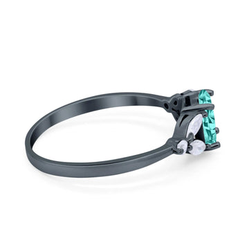 Art Deco Oval Engagement Ring Black Tone, Simulated Paraiba Tourmaline CZ 925 Sterling Silver